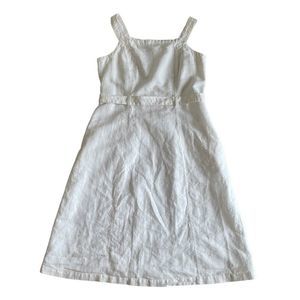 Liz Claiborne White Linen Cotton Strappy Midi Dress Pockets Women’s Size 14